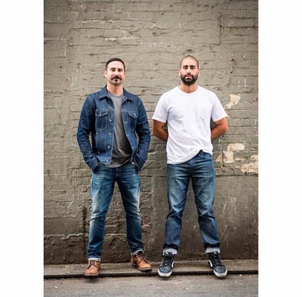 Matt and Andrew Brodrick, wearing Freenote jeans, T-shirts and jacket.