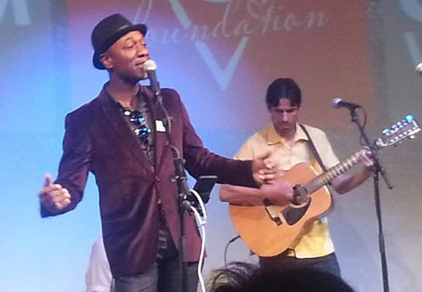 Musician Aloe Blacc performed at the Denim Day Los Angeles event at Guess? Inc.’s headquarters in downtown Los Angeles.