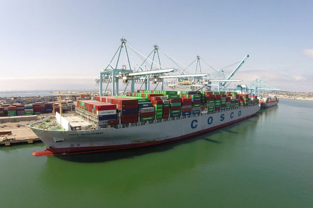 BIG BOAT: The Cosco Development ship, which carries 13,000 containers