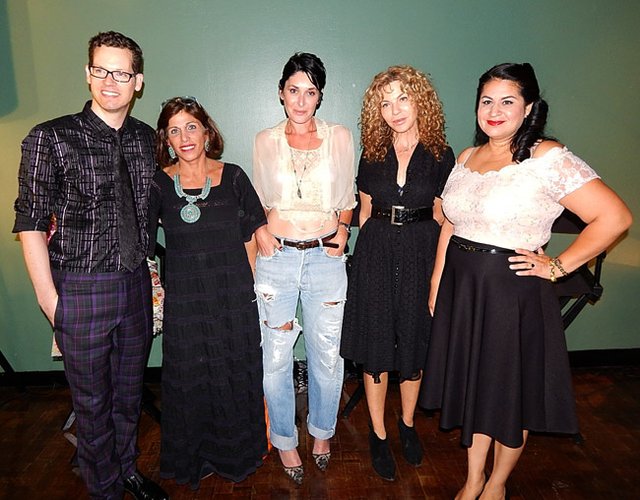 THE VINTAGE EXPERTS: Kevin Jones, left, a FIDM curator, was the panel’s  moderator. Next to him is Doris Raymond as well as Madeline Harmon, Shareen Mitchell and Alicia Estrada.