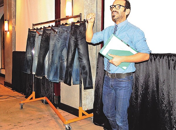 FEELING BLUE: Moreno De Angelis, director of Iskoteca, the company’s division specializing in research and experimentation, explains some of the new treatments the company is giving its denim fabrics and apparel.