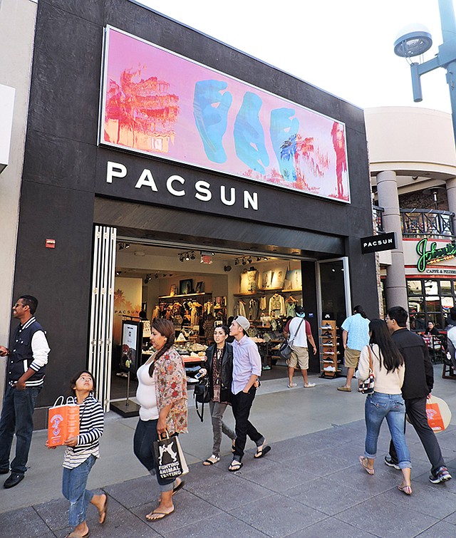 The Pacific Sunwear at Santa Monica’s Third Street Promenade recently introduced a redesign, which features no windows and no front entryway. Gary Schoenfeld, PacSun’s CEO, said the new store look has increased consumer traffic to the store. 