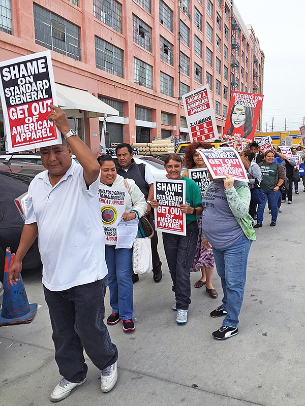 A recent protest at American Apparel headquarters in downtown Los Angeles.