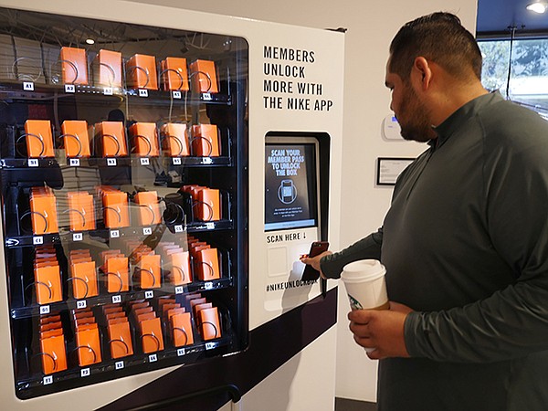 Consumers can get free socks from an app-enabled vending machine at the Nike by Melrose store in West Hollywood, Calif.