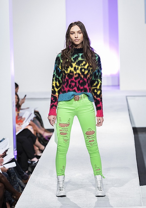 Derek Heart—Leopard-Print Sweater
Vibrant Miu—Neon-Green Skinny Jean | Photo by Anthony Mitchell