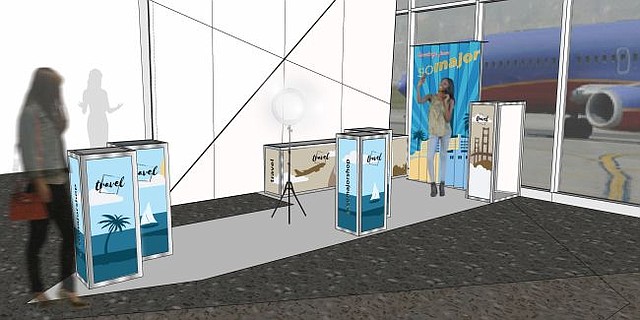 A rendering of So Major airport pop-up. Rendering and photos courtesy of So Major