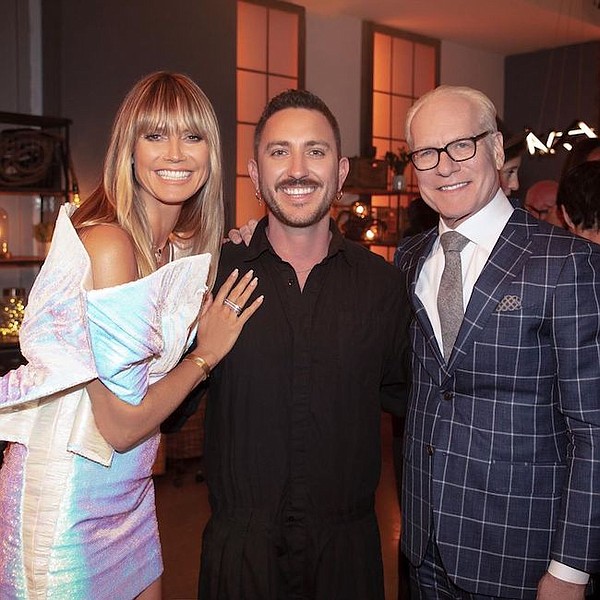 Jonny Cota, center, with Making the Cut hosts Heidi Klum and Tim Gunn. All photos courtesy of Jonny Cota