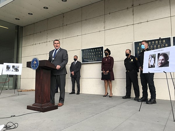 Los Angeles Police Department Deputy Chief Kris Pitcher makes a statement June 29