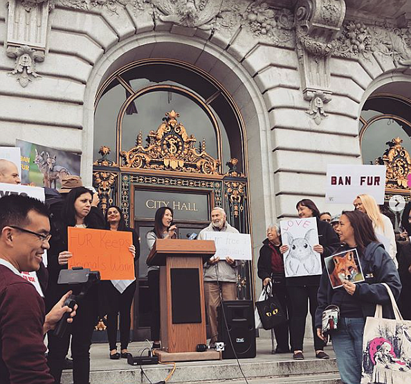 Former San Francisco Supervisor Katy Tang during a fur-ban rally in 2018 
Photo: Katy Tang Instagram