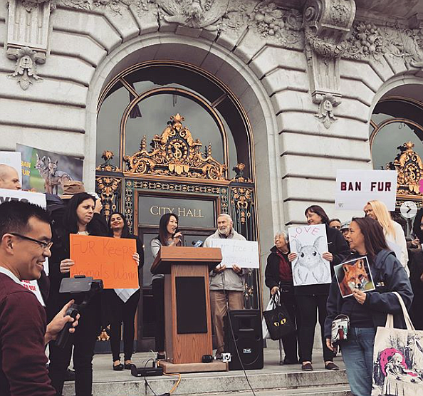 Former San Francisco Supervisor Katy Tang during a fur-ban rally in 2018 
Photo: Katy Tang Instagram