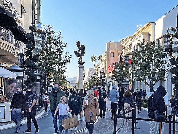 Regulations on crowd size at local malls, such as The Grove—shown above—and The Bloc—shown below, was helped by curbside and in-store pickup and consumers wanting to absorb a little of the holiday spirit. Still, e-commerce ruled the season.