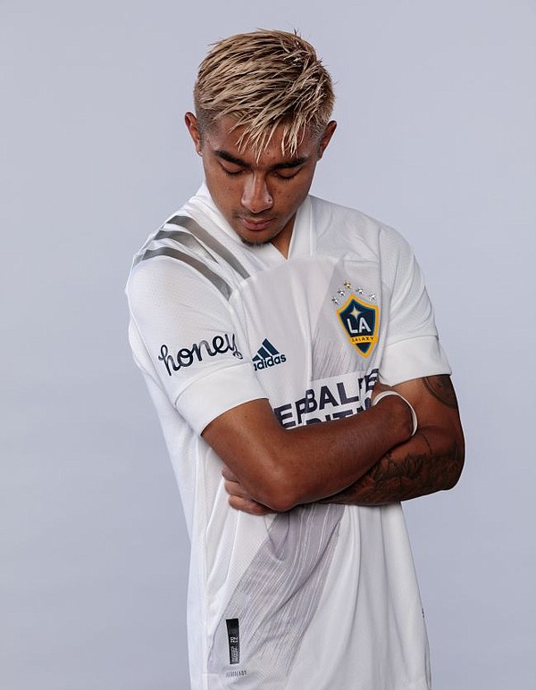 Julian Araujo, an LA Galaxy defender, in the 2021 season team jersey. Image: LA Galaxy