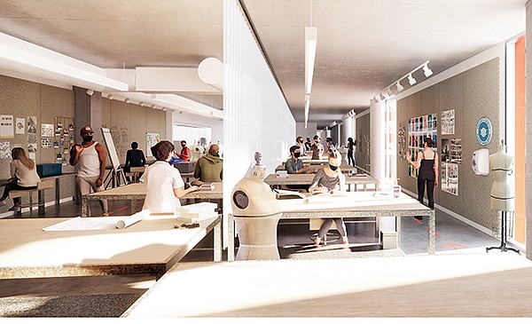 This rendering shows how Otis intends to reopen its fashion-department studios, allowing for proper spacing between students while also openness for instructor feedback and collaboration.