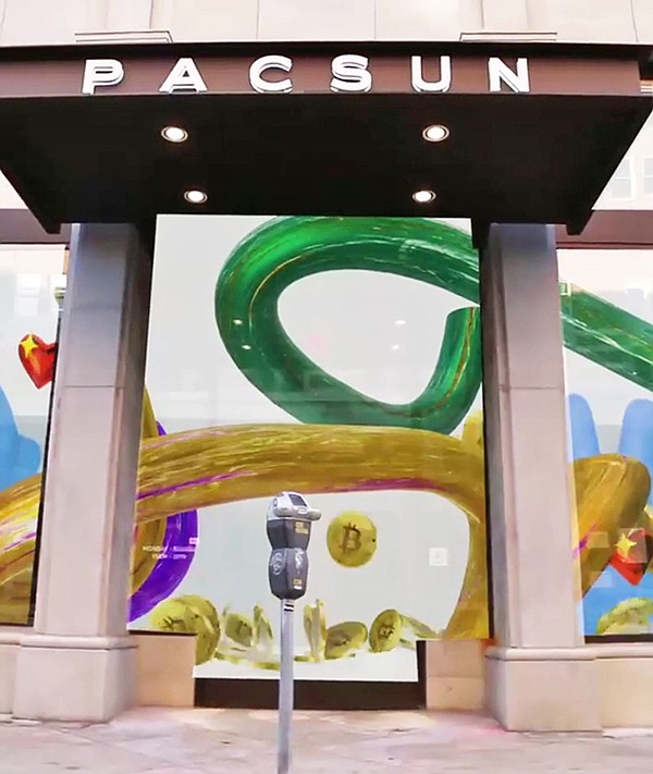 To help engage customers, PacSun enlisted a 3D-graphics artist to create a disruptive and digital activation in store windows and is partnering with influencers and content creators to spread the word on social media. | Photo courtesy of PacSun