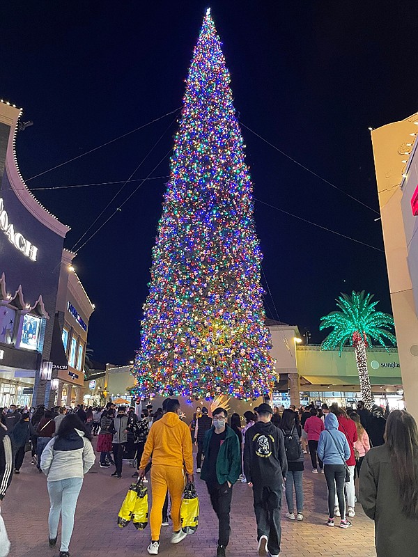 Shoppers took to The Citadel Outlets in Commerce, Calif., on Thanksgiving night to get an early start on their holiday shopping lists. Over half of the stores were open at 8 p.m. Thanksgiving night until 11 p.m. Friday night to provide a 27-hour experience for die-hard shoppers. Visitors were also able to admire California’s largest freshly cut Christmas tree, which stands at 115 feet tall.