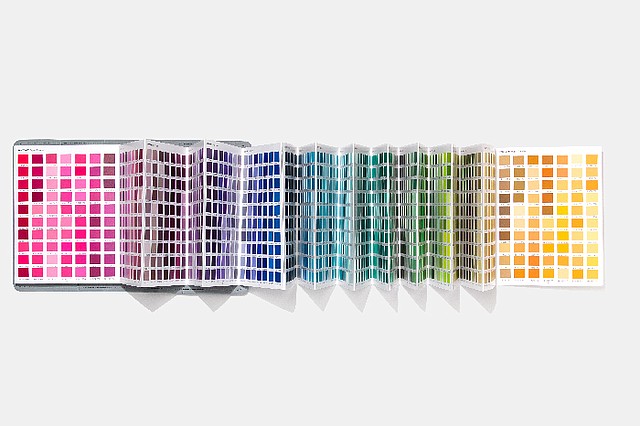 The newest edition of the Pantone Fashion Home + Interiors Paper Traveler features 2,625 colors arranged by family on accordion-style pages that allow creatives to see an entire palette of hues in one glance.  | Image courtesy of Pantone