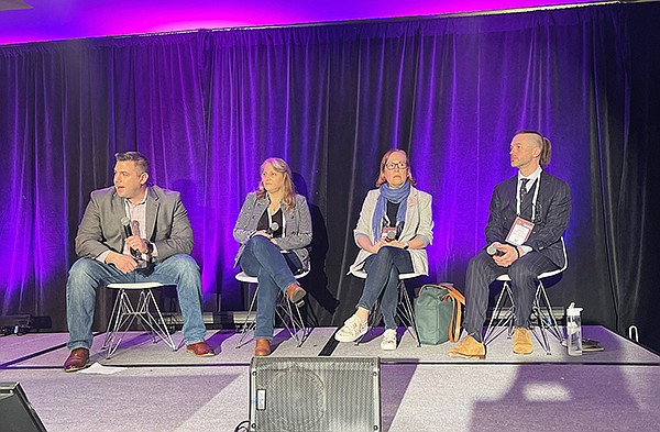 (Left to right) Lenny Marano, President of the Americas, Gerber Technology & Lectra; Adi Mandel, Marketing Manager, Twine; June Evans, Director of Technical Design, Filson; and, Jeffery Diduch, SVP Design, Technical, Hickey Freeman Tailored Clothing | Photo by Betti Halsell