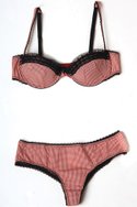 MYLA's red and black microfiber "Pirate Gingham" 1/3-cut bra ($40) and thong ($23)