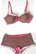 LUCY B.'s polyester/nylon "Cherry Pie" underwire bra ($16) and "Marilyn" panty ($12)