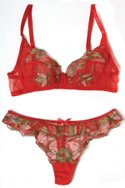 I.D. SARRIERI'S embroidered lace and stretch tulle bra ($47) and string panty ($27) in visone