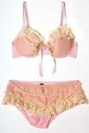 DONNA L'OREN'S salmon and gold metallic nylon mesh "Norma Jean Collection" underwire bra ($30) and panty ($12.50)