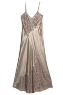 JONQUIL by DIANE SAMANDI'S soft gold polyester satin "Simone" gown ($98)