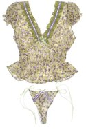 Lulu printed silk chiffon top ($58) and side-tie thong ($18) by FRANCES SMILY. 