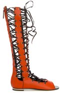 GIUSEPPE ZANOTTI DESIGNs orange leather gladiator lace-up flat