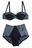 WENDY GLEZ BLACK LABELs cotton and stretch silk charmeuse balconnette bra and high-waist knickers with back pleating in Black Anthracite (call for pricing).