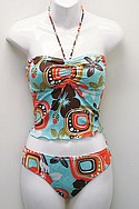 HOBIEs polyester/spandex Belize Breeze bandeau-style halter tankini and scoop bottom in retro tropical print ($34).