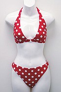 BAJA BLUEs red nylon/spandex Naughty Dotti foam halter and retro pant ($37).