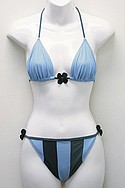 PLAYA by LA BLANCA's periwinkle-and-gray Tactel/Lycra "Loves Me, Loves Me Not" triangle top ($20) and string-bikini bottom ($20).