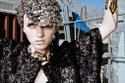 BARDOT sequined bustier dress ($64). ASHLEY B feather fur coat ($400). GLYNNETH B studded choker ($225) and cuff ($155).