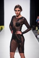 Ermelinda Manos presents her designs on the runway at Sunset Studios, L.A. Fashion Weekend in Hollywood during LA Fashion Week March 15, 2013