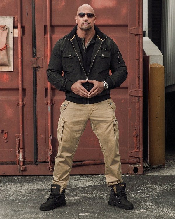 Dwayn "The Rock" Johnson in Authentic Apparel's army style apparel line