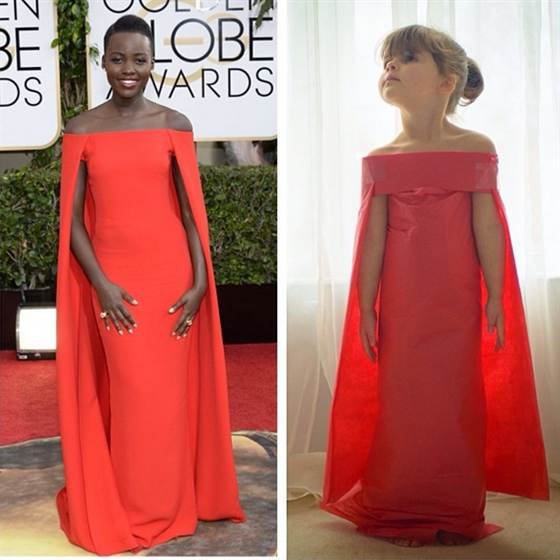 "Mayhem" Keiser's paper copy of the dress Lupita Nyong'o wore to the Golden Globes awards. 