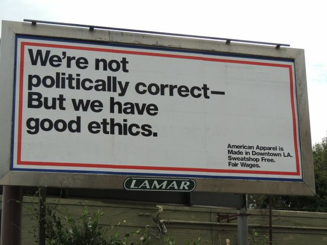 An American Apparel billboard on the corner of San Vicente Boulevard and South Cochrane Avenue in Los Angeles.
