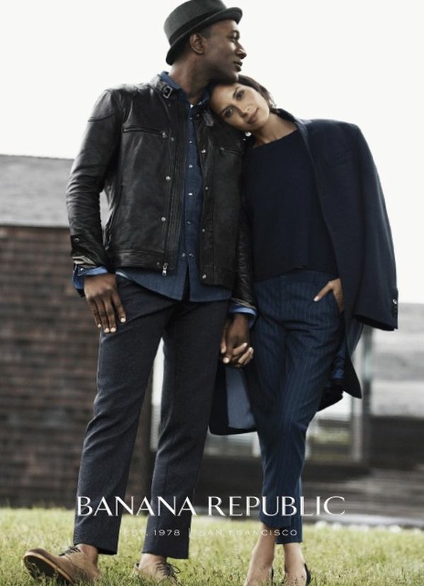 Aloe Blacc, left, with Maya Jupiter in Banana Republic's Fall campaign. Image courtesy of Banana Republic.