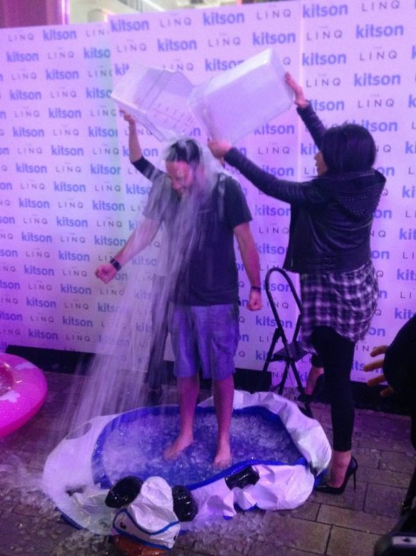 Adam Bledin takes the Ice Bucket Challenge at Kitson. Image courtesy Kitson.