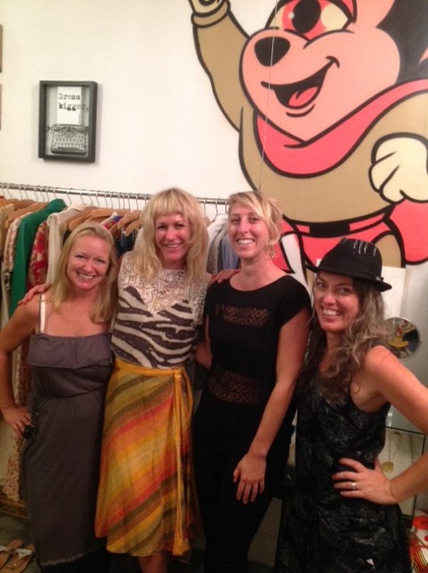 Heroines at the In Heroes We Trust Party;from left Jennifer Jenson of the Eclectic Hoops brand, Neely Shearer of In Heroes We Trust, Isabelle Alford-Iago, an artist, and Alisa Loftin of In Heroes We Trust.