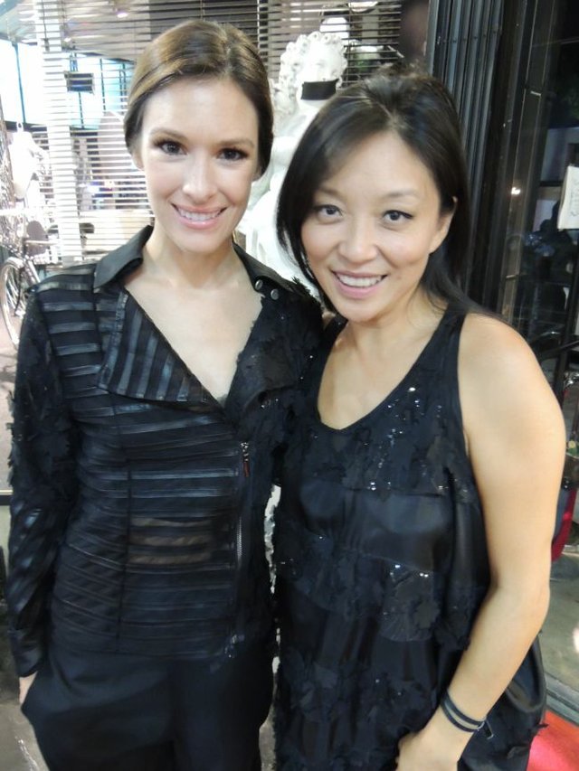 Amanda Shi-Werts, right, and Model Kendra Mate. Both dressed in Amanda Shi.
