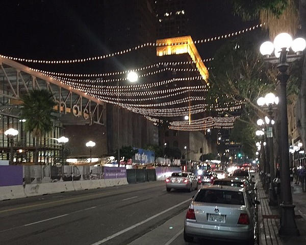 Lights over Seventh Street in downtown LA