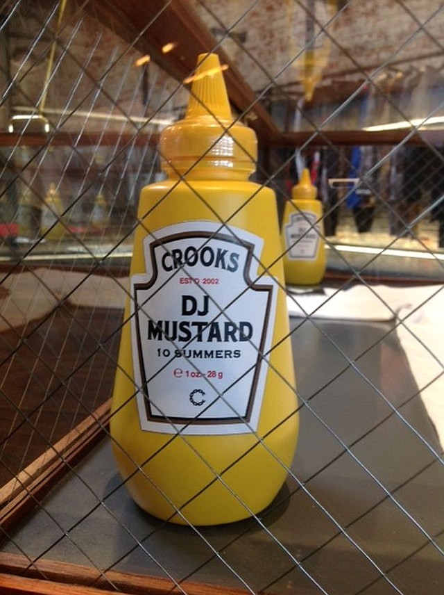 Put the extra mustard on that crook! Mustard cannister at DJ Mustard's appearance at the Crooks & Castles' flagship.