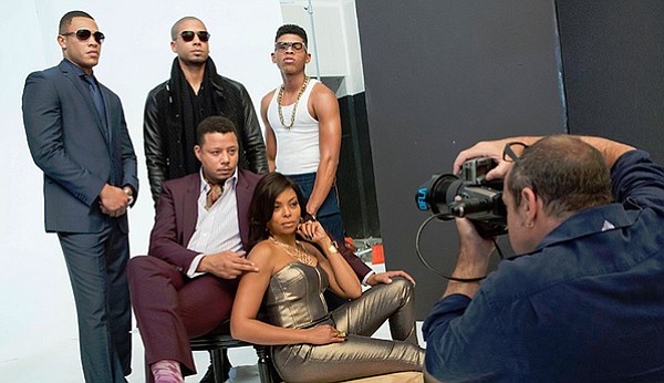 The central cast of “Empire” includes Terrence Howard and Taraji P. Henson, both seated, and Andre Byers, Jussie Smollet and Bryshere Gray. (Photo courtesy of Fox)
