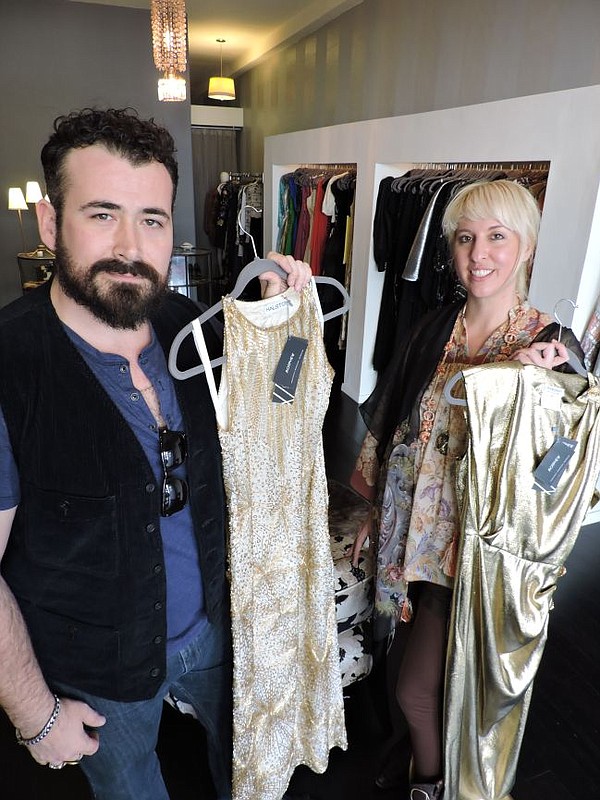 Jason Lyon, left, and Bridgette Morphew of Morphew at their red carpet pop-up shop at Bustown Modern.