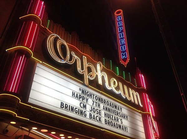 Marquee at Orpheum during Bringing Back Broadway on Jan. 31.