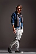 LEVI’S “Trucker” jacket (call for pricing). JACOB HOLSTON “Morris” sweater ($105). MATIERE “Lewis” pant ($150). GOORIN BROS. “Aegean Sea” scarf ($20). 