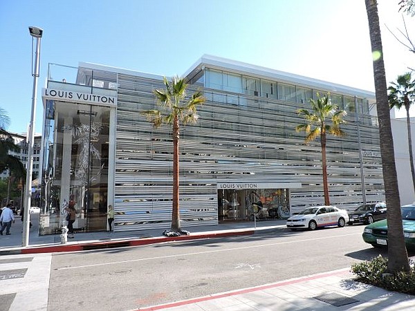 A look at Louis Vuitton's Rodeo Drive flagship from the corner of Rodeo Drive and Dayton Way.