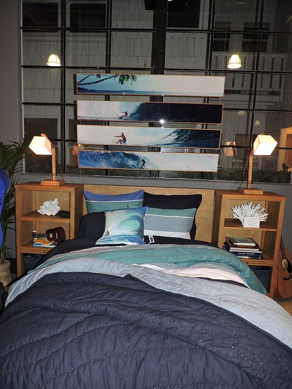 A display from Kelly Slater for PBteen bedding and homewares line. Picture taken April 30 at the World Surf League Headquarters in Santa Monica.