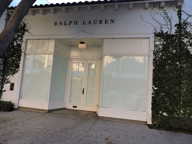Exterior of shuttered Ralph Lauren boutique on Robertson Boulevard.